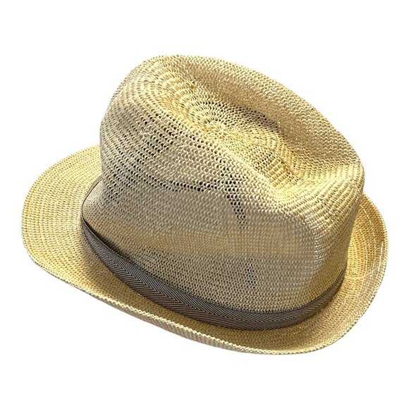 Vintage HBY Miami Straw Fedora Hat – Size L – Natural Woven with Brown Herringbo - Picture 5 of 6